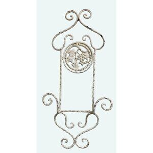 Vintage White Wrought Iron Wall Hanging Wine Rack With Grapevine Detailing